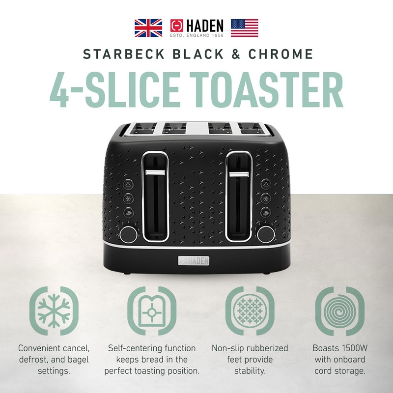 Haden Starbeck 4 Slice Wide Slot Stainless Steel Toaster with