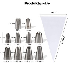 TAKUZA Large Icing Nozzles, Set of 31 Piping Nozzles, Professional Piping Nozzles, with 10 304 Stainless Steel Piping Nozzles, 20 Disposable Piping Bags, 1 Cleaning Brush, for Decorating Cakes