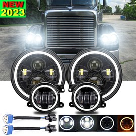 CHUSYYRAY 7" LED Headlamp Headlights & 4'' Fog Lights for Freightliner Coronado 2001-2016
