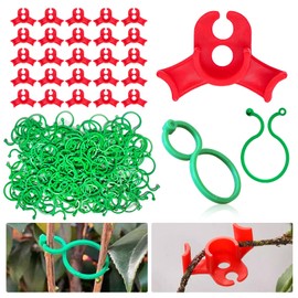 Qnynnty Pack of 200 Green Plant Clips & 40 Red Plant Benders Reusable Clips and 90° Support Clips for Climbing Plants, Vegetables, Flowers, Ideal for Plant Strengthening and Diversion