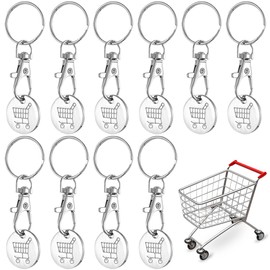 MIRKUZI Kaufläden & Zubehör 10 Shopping Trolley Tokens, Metal Keyring with Shopping Trolley, Stainless Steel Shopping Trolley Releaser, Suitable for All Shopping Trolleys