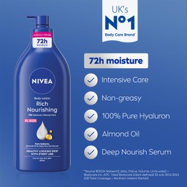 NIVEA NIVEA Rich Nourishing Body Lotion (625ml), Rich 72H Hydration NIVEA Moisturiser for Dry Skin Made with Deep Moisture Serum and Almond Oil, Extra Large NIVEA Body Lotion