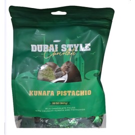 Dubai Style Chocholate Kunafa Pistachio - Luxury Rich Milk Chocolate, Individually Wrapped Fresh 32oz (32 oz, Dubai Style)