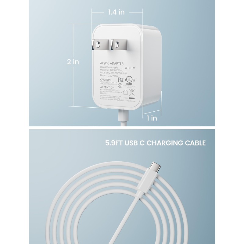 12V USB-C AC/DC Adapter Compatible with 8’’,8.5’’,10’’ Wall Fan, USB
