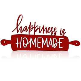 Funrous Kitchen Wall Art Decor Happiness Is Homemade Metal Sign Rustic Farmhouse Kitchen Decor Hanging Decorative Signs and Plaques for Home Dining Garden Room 13.8 x 6.3 Inch(Vintage Red)