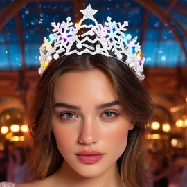 Yean Light Up Snowflake Crown Christmas Tiara Hair Accessories for Women (Silver, One Size)