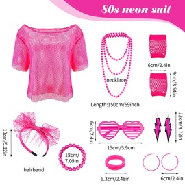 Guegine 18 PCS 80s Fancy Dress for Women, 80s Accessories for Women, Contains Glasses, Tops, Necklaces, Headbands, Gloves, Bracelets, Earrings, Bracelets, for Retro Theme Parties