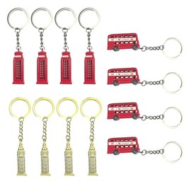 LILAJ London Souvenir Keychains, British Icons - Telephone Booth, Big Ben, Double-Decker Bus, 3D Replicas, Ideal for Keys & Bags, Home Decor Gift, Cute Keyring Ornament, Set of 12