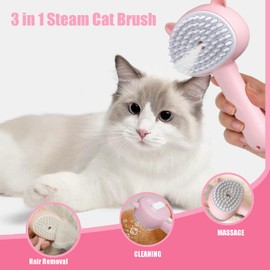 Cat Steam Brush, 3 in 1 Steamy Cat Brush for Shedding, Pets Spary Brush With Release Buttom, Self-Cleaning Cats Dogs Hair Grooming Comb, Pets Steamy Brush With Water Tank, Pink