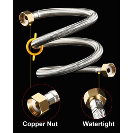 Qrity 2 Pieces G 1/2" x G 1/2" Stainless Steel Braided Hose Flexible Water Plumbing Pipe for Bathroom Toilet Taps Kitchen Sink Water Inlet Hoses, 30cm