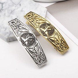 JKJF 2 Pcs Celtic Knot Barrette Vintage Hair Barrettes Medieval Hairpin Metal French Hair Clips Tree of Life Engraved Headwear Hair Pins for Women Girls - Gold Silver Style 5