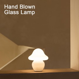 HEQET Mushroom Lamp White Glass Mushroom Table Lamp for Bedrooms, Living Room, Aesthetic Lamps for Bedroom, Cute Bedside Lamp