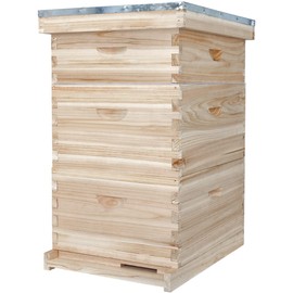 BeeCastle 10-Frame Complete Bee Hives and Supplies Starter Kit,Beehives for Beginners with Beehive Frames and Waxed Foundations (2 Deep Bee Boxes & 1 Medium Super Bee Box)