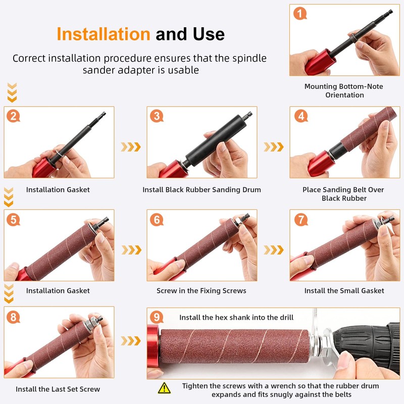 SI FANG Spindle Sander Adaptor Kit Drum Sander for Drill,