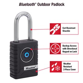 Master Lock Outdoor Bluetooth Smart Lock with Keypad, 2-7/32 in. Wide,Black, 1pc