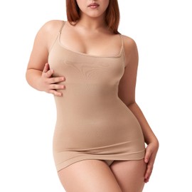 WAISTLINE Women's Compression Tank Top with Adjustable Thin Straps - Shapewear Cami for Tummy Control - Body Shaper Camisole for Women (Beige Large)