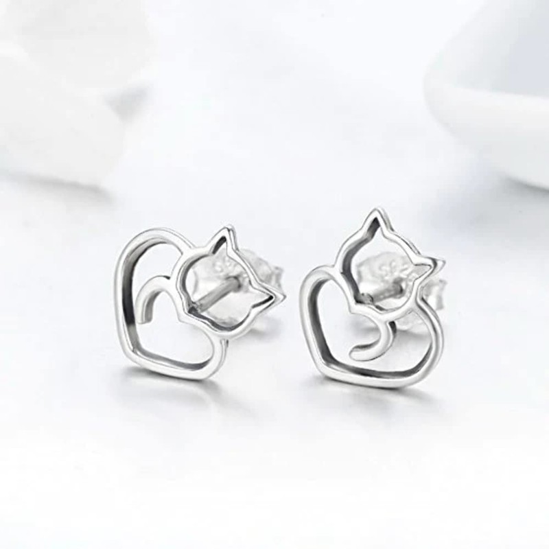 PAHALA 925 Sterling Silver Cute Cat Stud Earrings