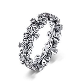 PAHALA 925 Sterling Silver Flowers With Crystal Cubic Zirconia Pave Wedding Engagement Band Ring (7)