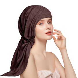 Adorila Pre Tied Head Scarves for Women, Stretch Turban Hats with Breathable, Soft Non Slip Headwraps for Keep Hair Style Cap, Sleep Hat (Brown), Brown, One Size