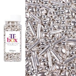 Sprinkles Silver Premium 100 grs,| Presentacion Frasco Transparente de 100grs, Mix Plata con Macaroni Rods