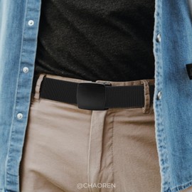 CHAOREN Men's Elastic Belt, Stretch Belt with Plastic Buckle, Airport Approved Straps Metal Free, black