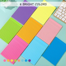 8 Pack Lined Sticky Notes 4X6 inch, 8 Bright Colors Large Self-Stick Post Notes,Strong Sticking Power Note Pads, Essentials for School, Home, Office- 40 Sheets/Pad, 320 Sheets Total