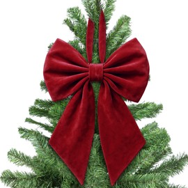 Janinka Christmas Tree Topper Bow 22", Large Bow for Decor, Birthday Party Backdrop, Ribbon Hanging Decor for Christmas Room Backdrop Wedding Party Coquette Room Decorations(Burgundy,Velvet)