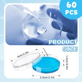 60 Pack Plastic Petri Dishes with Lids,60 x 15 mm Bioresearch Sterile Petri Dish,Clear Culture Dishes for Medical,Biological,School Science Projects