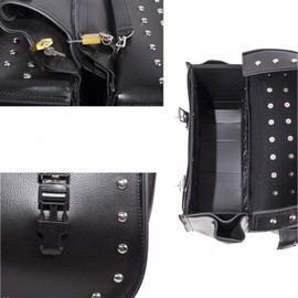 GARGOYLE BELLS Motorcycle Saddle Bags Studded PVC Motorcycle Luggage Bag with Gun Holsters For Softails Sportsters and Choppers Waterproof Tool Bags For Motorcycle (Black PVC, 15.5" x 6.5" x 12")