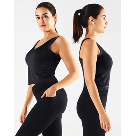 NELEUS 3 Pack Athletic Cropped Tank Top Padded Bra with Removable Cups Yoga Workout Running Shirts for Women,8200,Black/Grey/White,L