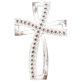 Dicksons Whitewash Rivet Cross 9.5 inch Resin Decorative Wall Cross