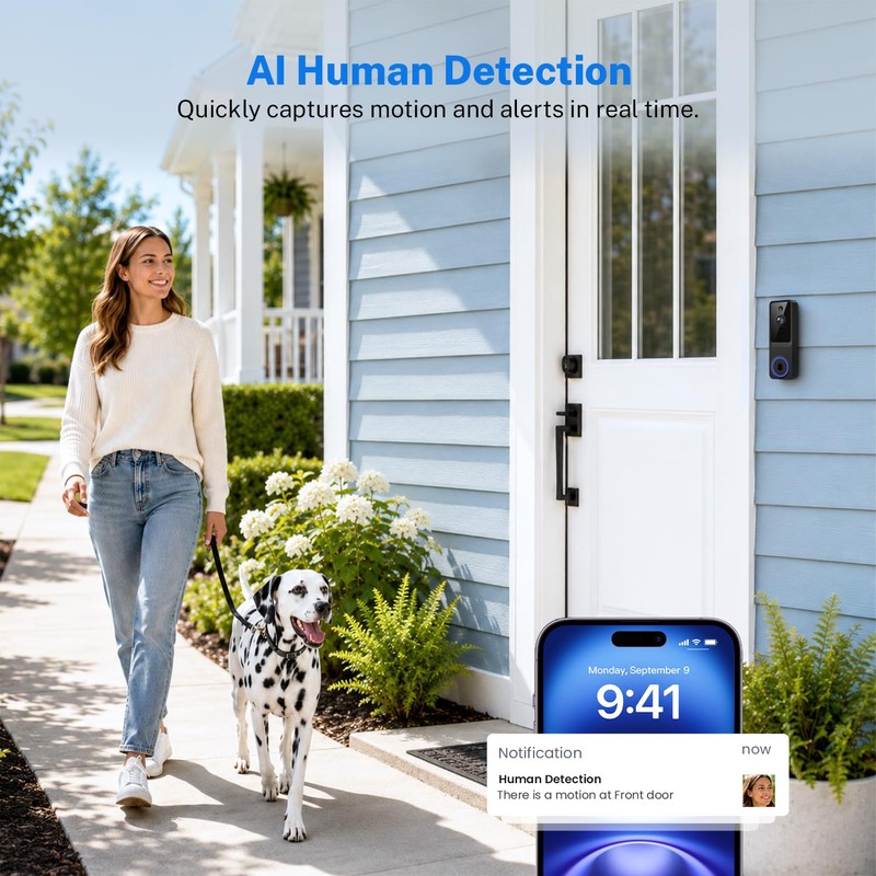 1080p Wireless Video Doorbell Camera with Smart AI Human Detection,