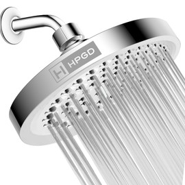 HPGD Shower Head - High Pressure Rain, 6-Inch Round, Luxury Chrome Finish, Universal Shower Head Replacement, Premium Quality Anti-Clogging Nozzles, Tool-Free Minute Installation (Chrome)