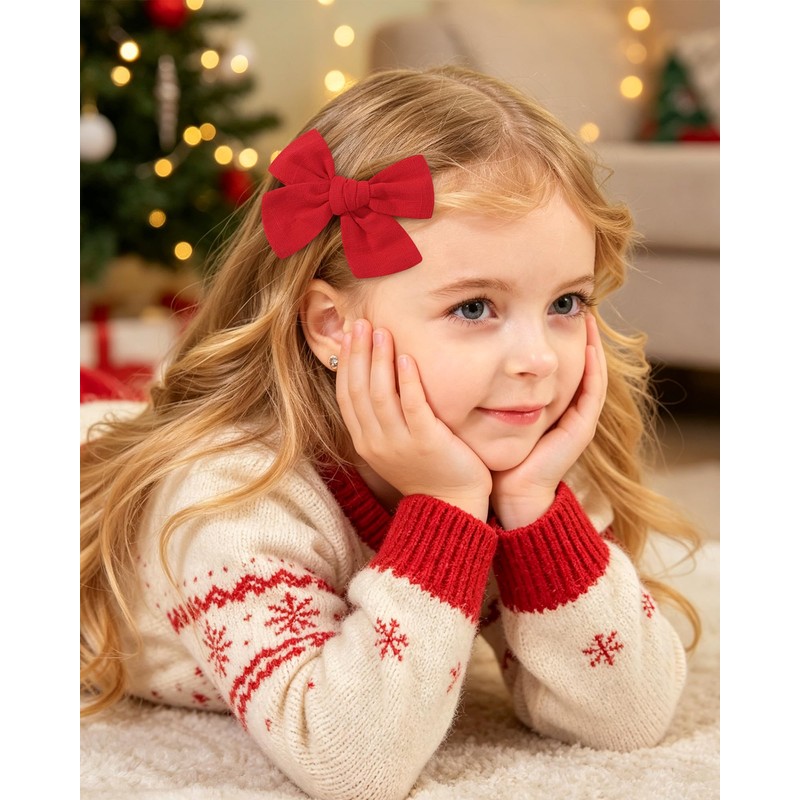 10 Pcs Christmas Hair Bows for Girls, Plaid Holiday Hair