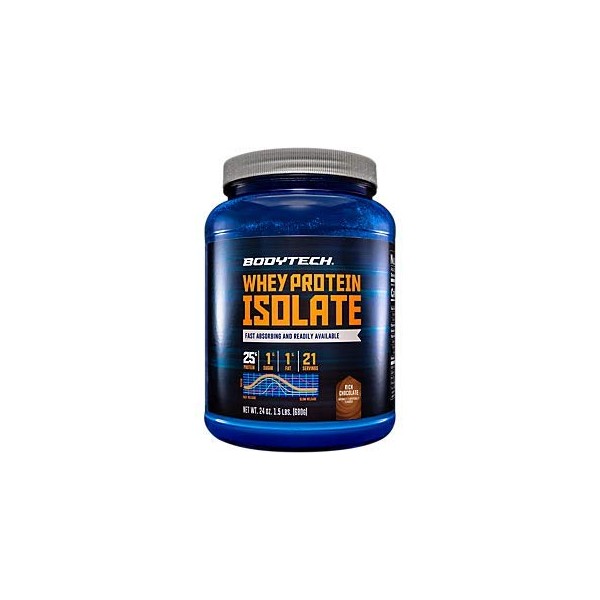 BODYTECH Whey Protein Isolate Powder - with 25 Grams of Protein per Serving & BCAA's - Ideal for Post-Workout Muscle Building & Growth, Contains Milk & Soy - Rich Chocolate (1.5 Pound)
