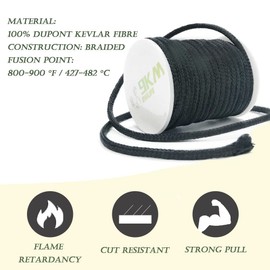 9KM DWLIFE 100% Kevlar Braided Line，Multipurpose Braided Cord Utility Rope Kite line/Camping Cordage/Fishing Tackle Assist/Model Rocket Heat and Cut Resistant Black