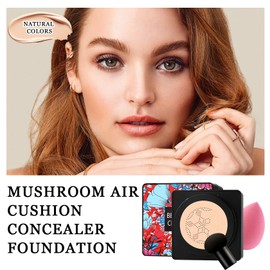 3PCS Mushroom Head Air Cushion CC Cream Foundation,Moisturizing BB Cream Foundation Makeup,Waterproof Full Coverage Foundation,Moisture Cushion CC Cream Concealer with 3 Makeup Sponges(Natural)