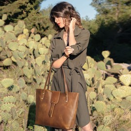 S-ZONE Genuine Leather Tote Bag for Women with Purse Organizer Large Shoulder Handbags Work