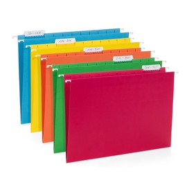 Blue Summit Supplies 25 Hanging File Folders, Letter Size, Assorted Colors, 1/5 Cut Adjustable Tab Inserts, Designed for Color Coded File Organization, 25 Pack