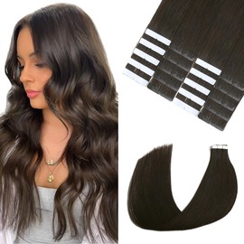 Sindra Tape In Hair Extensions Human Hair 50g 16 Inch 20pcs Dark Brown SeamlessTape in Hair Extensions Silky Straight Remy Tape in Extensions for Women #2 16"