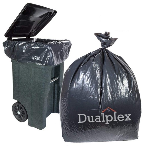 Dualplex 64-65 Gallon Black Trash Bags For Toter, 1.5 Mil Garbage Bag 25 Bags Per Case 50" X 60"