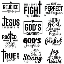 9/12Pcs,Pocket Size Jesus Vinyl Iron-on Heat Transfer Stickers, Floral Letters, God Pray Religious Themes, for DIY Clothing, T-Shirt, Mask, Jeans, Backpack (JG-04)