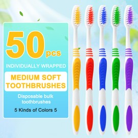 GEPER 50PCS Disposable Toothbrush Soft Bristle Toothbrush Bulk Pack, Individually Wrapped Bulk Toiletries, Soft Toothbrushes for Adult Travel Toothbush Set for Travel, Hotel, Donation