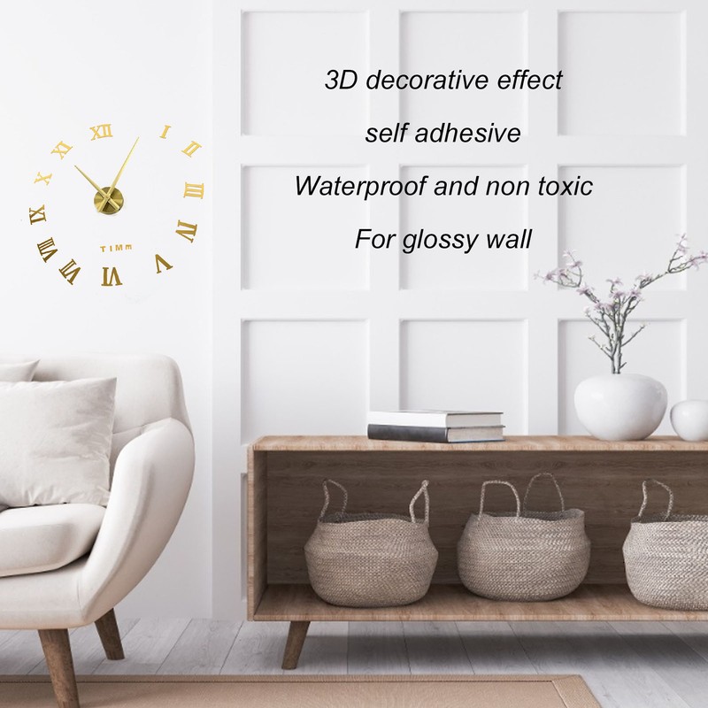DIY Wall Clock Frameless Design Self Adhesive 3D Decorative Effect