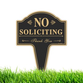 T&R Large No Soliciting Sign for house with Stake - 1 Pack - 14” x 10” Rust Free Heavy Aluminum Sign for Outside, UV Protected, Waterproof and Fade Resistant, Easy to Install