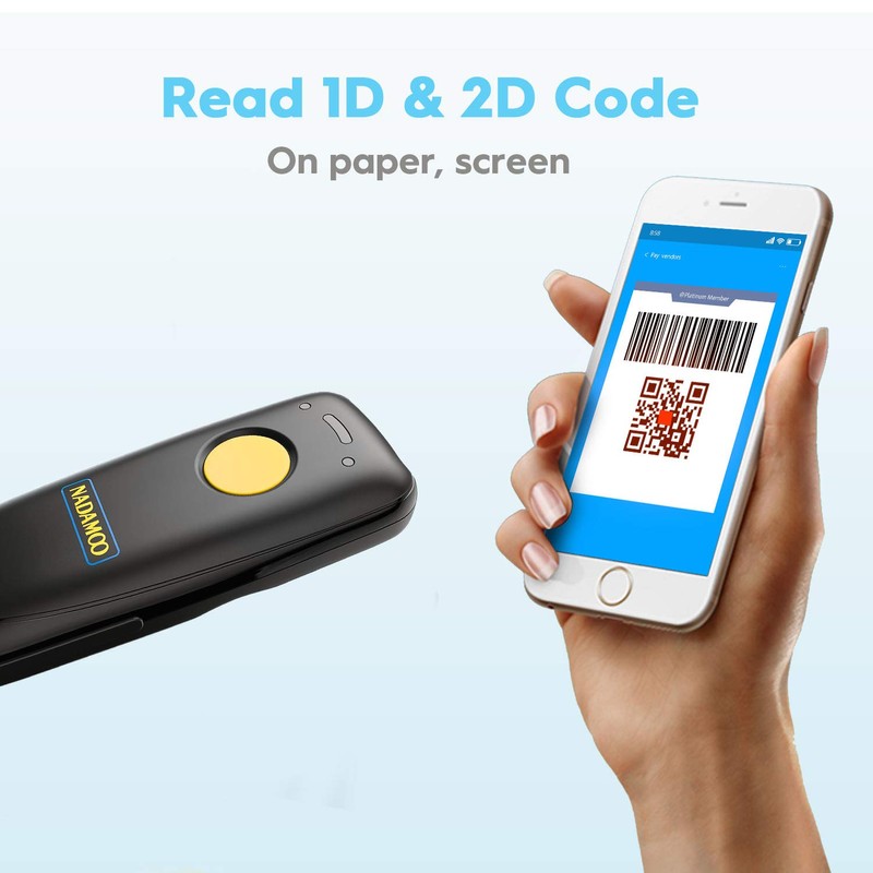 NADAMOO 2D Wireless Barcode Scanner Compatible with Bluetooth, Portable USB
