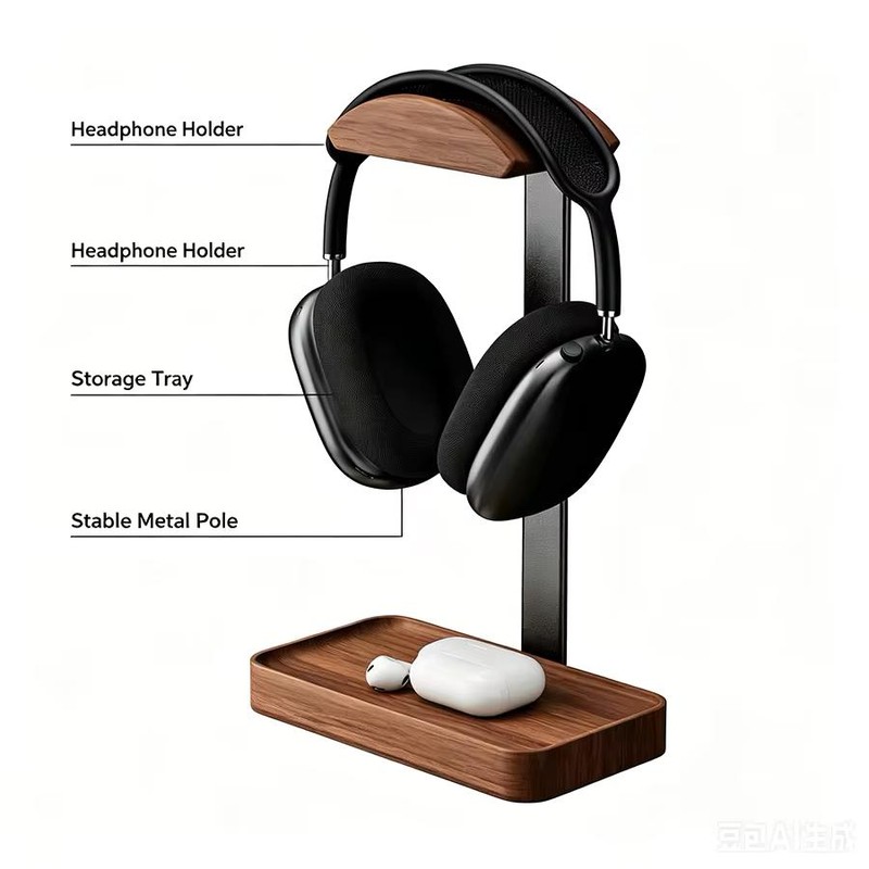 Solid Wood Headphone Stand for Gaming and Office Desks –