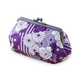 Floral Buckle Coin Purses (Kiss Lock Small Makeup Bag Oval) / Made in Japan Kiss-Lock Change Purse Wallets Tiny Makeup Bag for Women, Fukure Weave Retro Flower Purple
