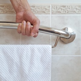 Steel 24" Towel Bar Grab Bar Combo, Plus Towel Bar by HEALTHCRAFT, ADA Compliant Decorative Grab Bar for Bath and Shower Safety, Wall-Mounted Handle for Seniors Bathroom (500 lb. Capacity)