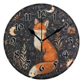 Msyxl Magical Fox Wall Clock, Silent Non Ticking 10 Inch Battery Operated Wall Clocks, Easy to Read Clock for Home Kitchen Living Room Bathroom Office Decor